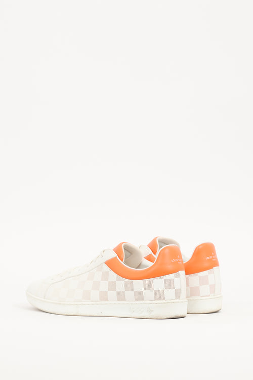 Louis Vuitton White & Orange Leather Damier Luxembourg Sneaker