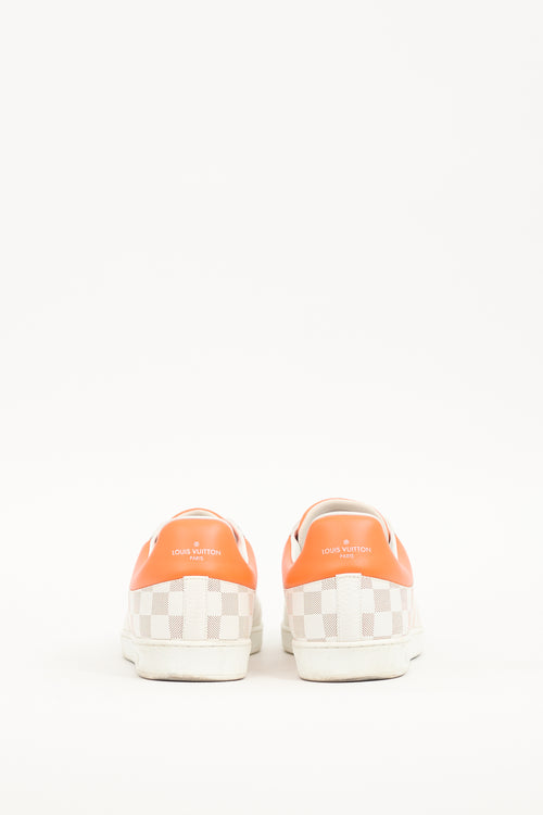 Louis Vuitton White & Orange Leather Damier Luxembourg Sneaker