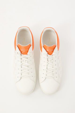 Louis Vuitton White & Orange Leather Damier Luxembourg Sneaker