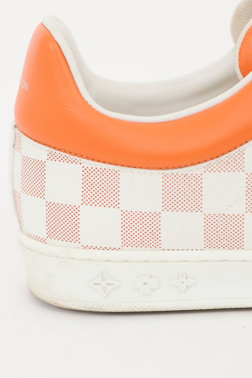 Louis Vuitton White & Orange Leather Damier Luxembourg Sneaker