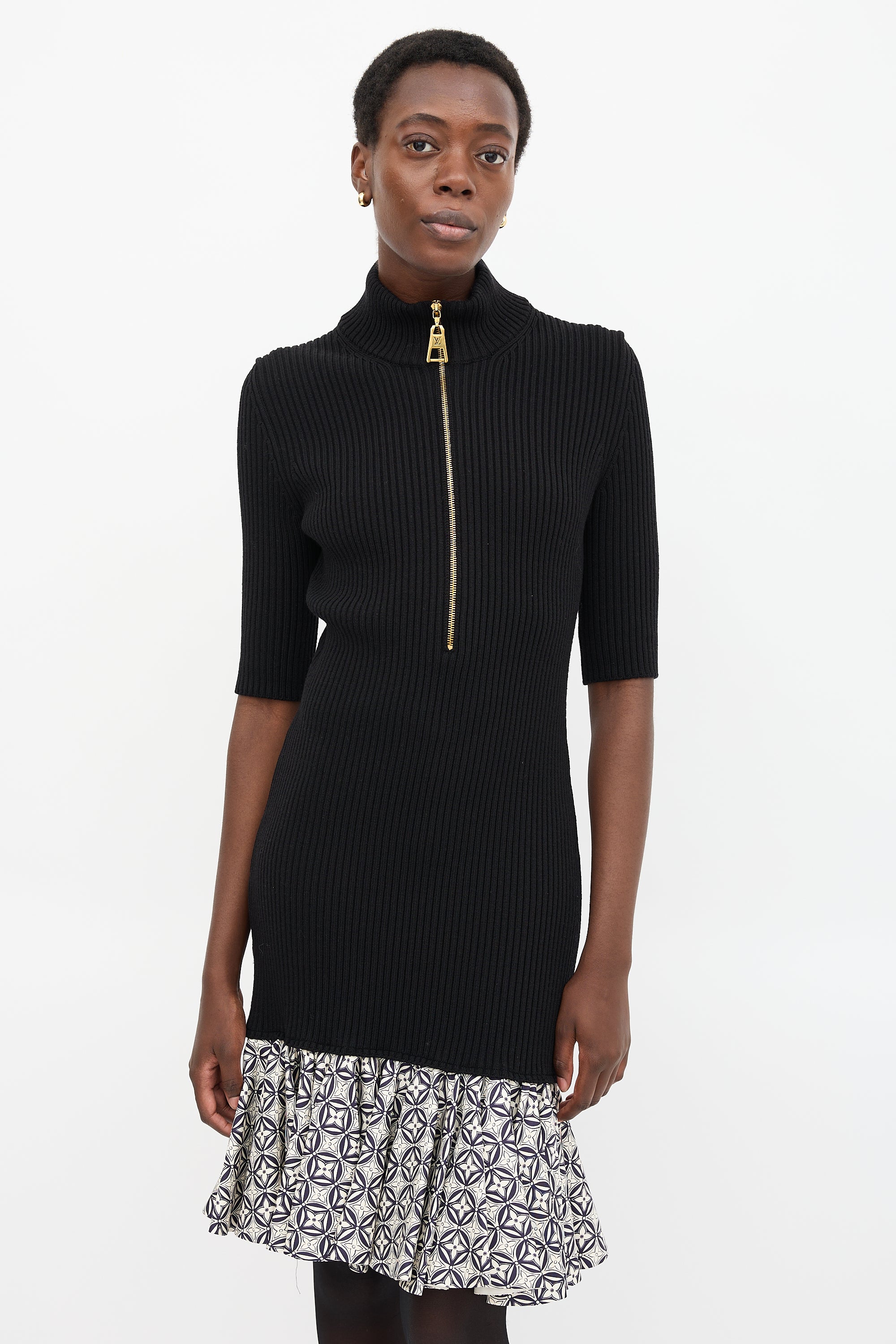louis vuitton knit dress Louis Vuitton Pre-Owned 2010s Knit Belted Mini Dress | Black