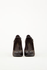 Louis Vuitton Brown Patent Mini Lin Monogram Canvas Heel