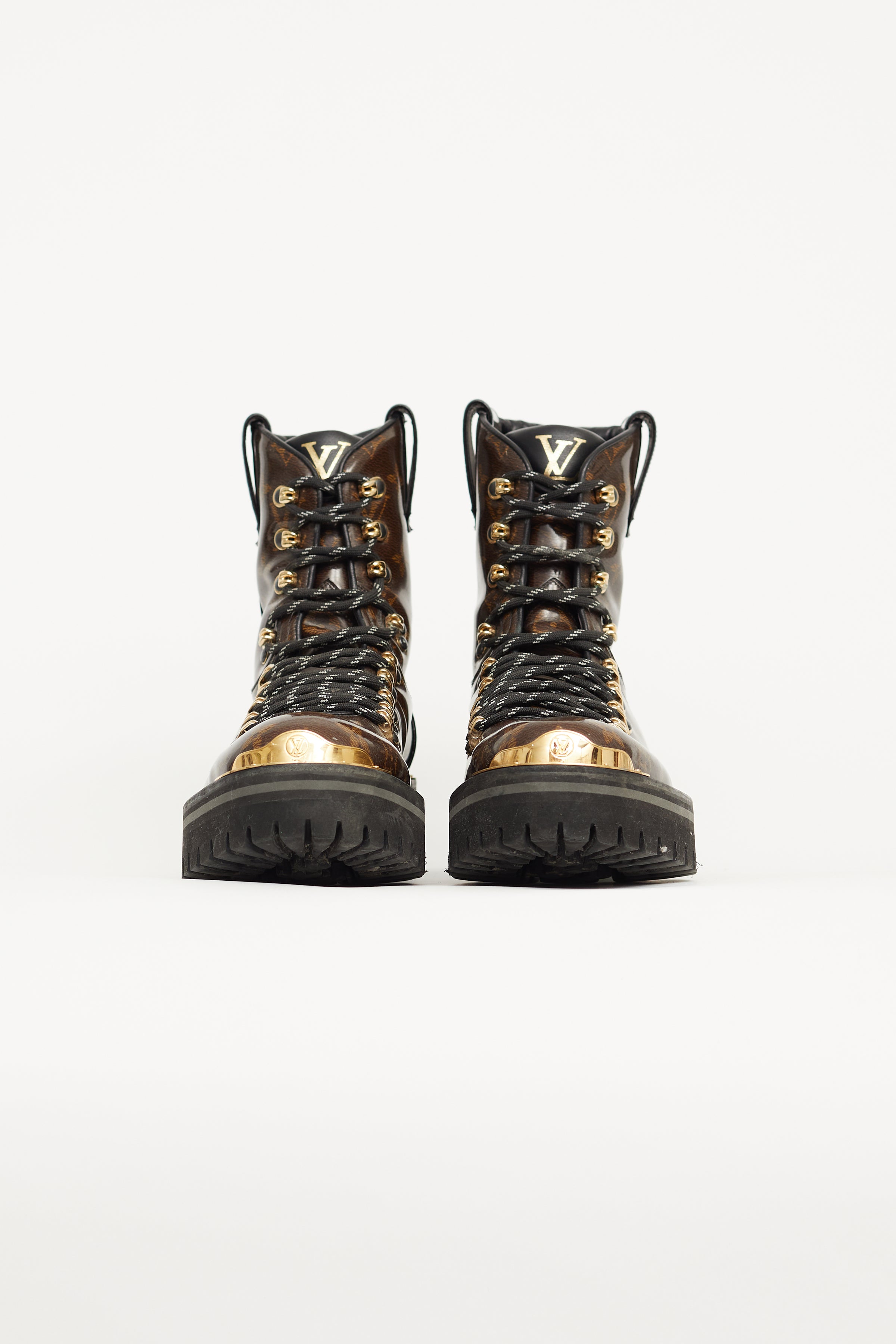 Louis Vuitton LV Monogram Whipstitch Trim Combat Boots - Brown Boots, Shoes  - LOU765377