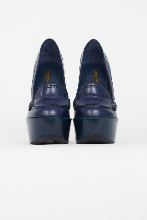 Louis Vuitton Navy Patent Platform Wedge