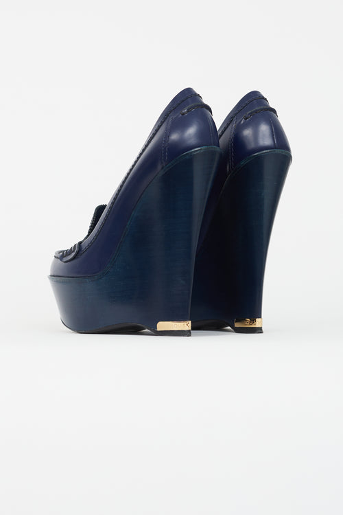 Louis Vuitton Navy Patent Platform Wedge