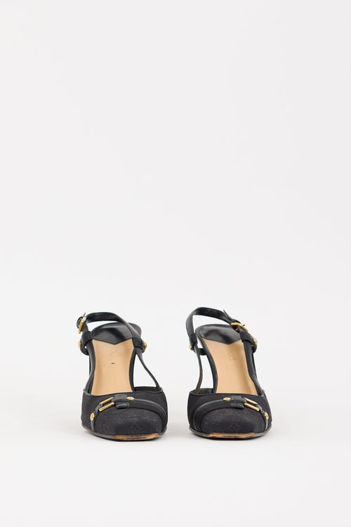 Louis Vuitton Black Monogram Canvas Mini Lin Slingback Heel