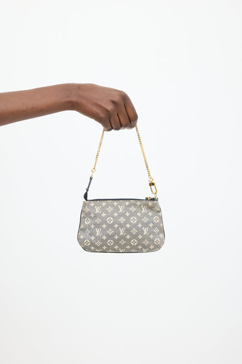 Louis Vuitton Grey & Cream Denim Monogram Mini Pochette Bag