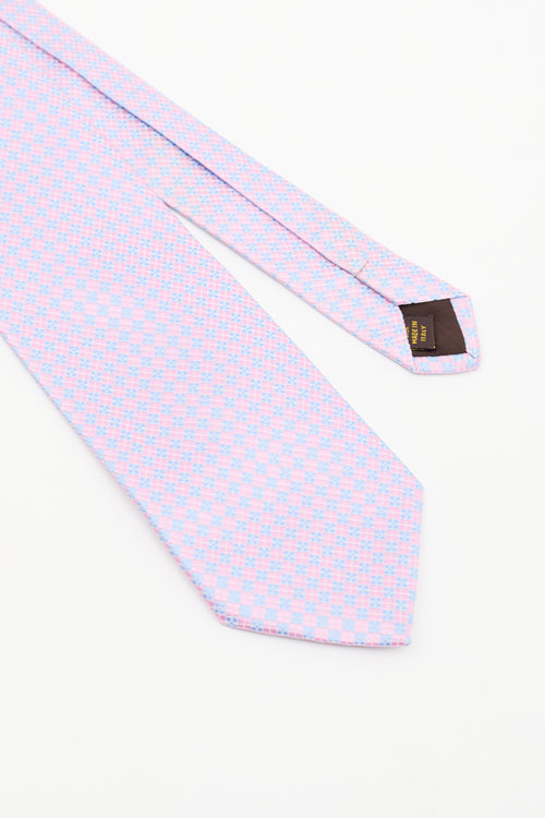 Louis Vuitton Pink & Blue Silk Geometric Tie