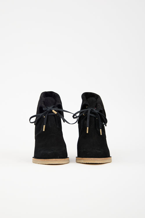 Louis Vuitton Suede Foldover Monogram Wedge Boot