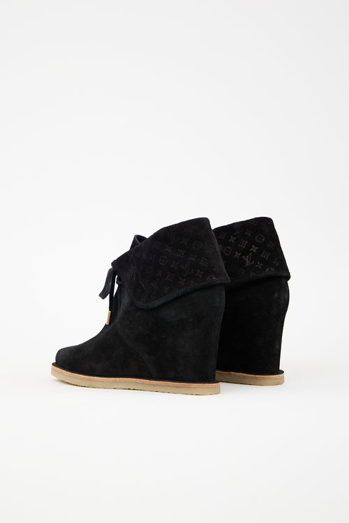 Louis Vuitton Suede Foldover Monogram Wedge Boot
