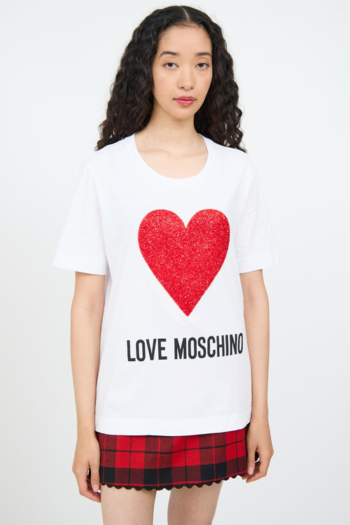 Moschino White & Red Heart Logo T-shirt