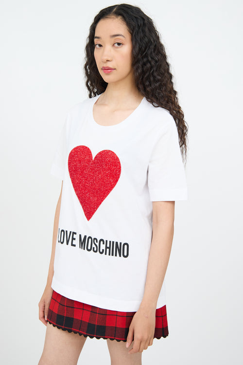 Moschino White & Red Heart Logo T-shirt