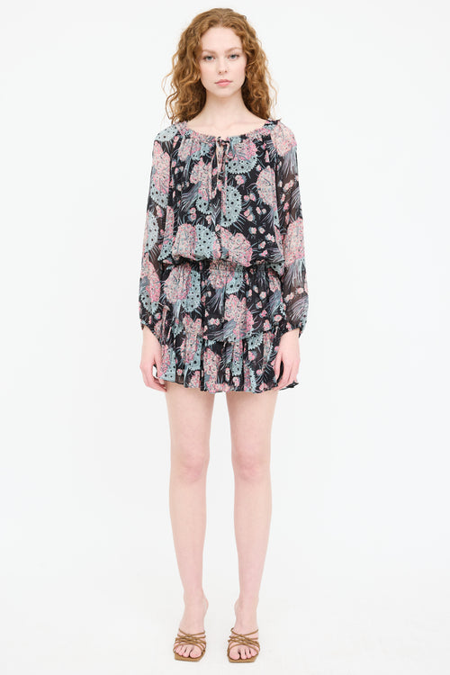 LoveShackFancy Silk Floral Ruffled Keyhole Dress