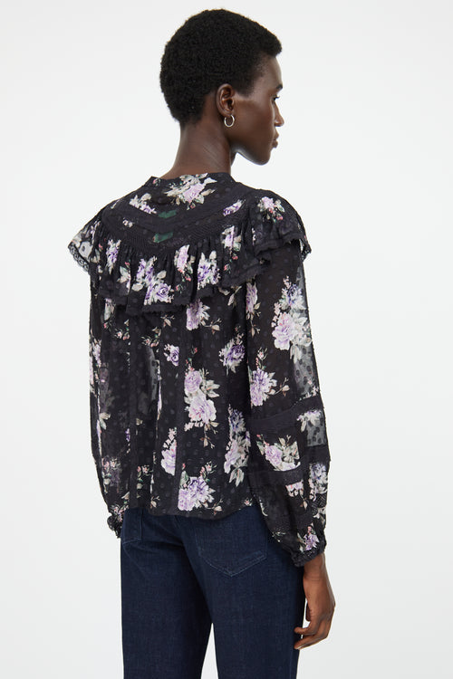 LoveShackFancy Black Multi Colour Floral Top