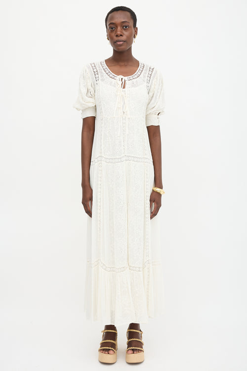 LoveShackFancy Floral Embroidered Tie Dress