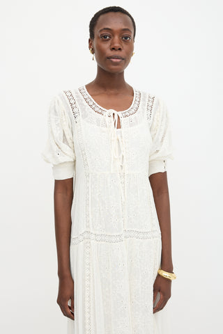 LoveShackFancy Floral Embroidered Tie Dress