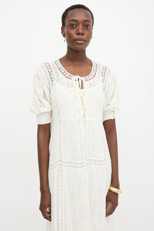 LoveShackFancy Floral Embroidered Tie Dress