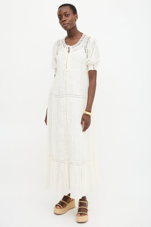 LoveShackFancy Floral Embroidered Tie Dress