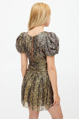 LoveShackFancy Gold & Multicolour Floral Metallic Belted Dress