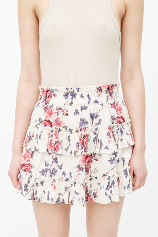 LoveShackFancy Cream & Multi Floral Print Mini Skirt