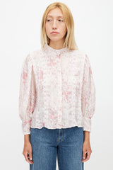 LoveShackFancy Pink & Multicolour Floral Pleated Top
