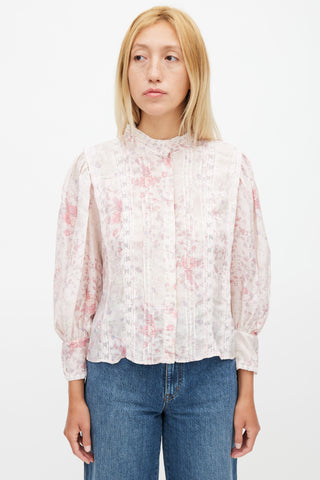 LoveShackFancy Pink & Multicolour Floral Pleated Top