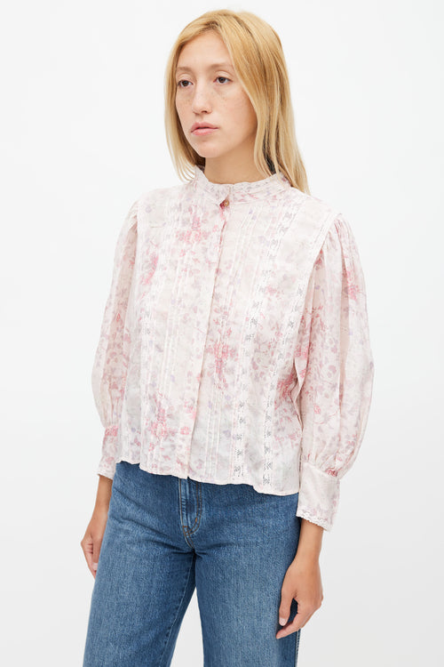 LoveShackFancy Pink & Multicolour Floral Pleated Top