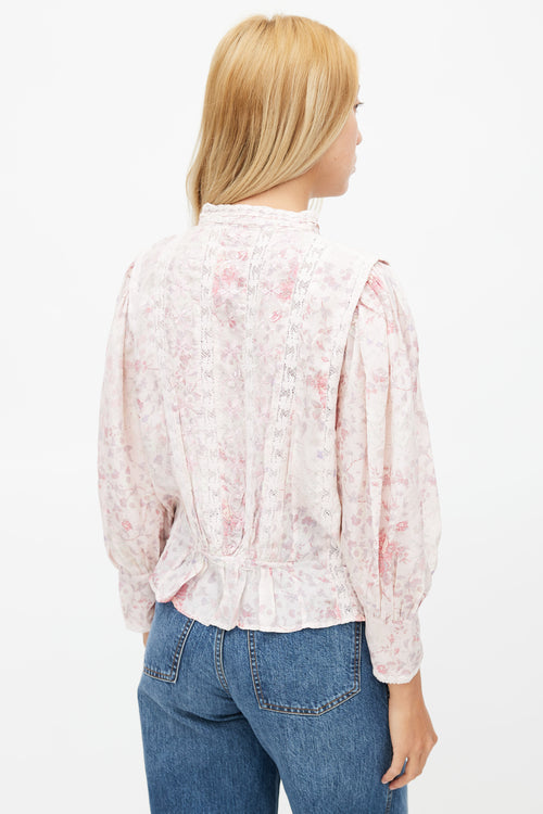 LoveShackFancy Pink & Multicolour Floral Pleated Top
