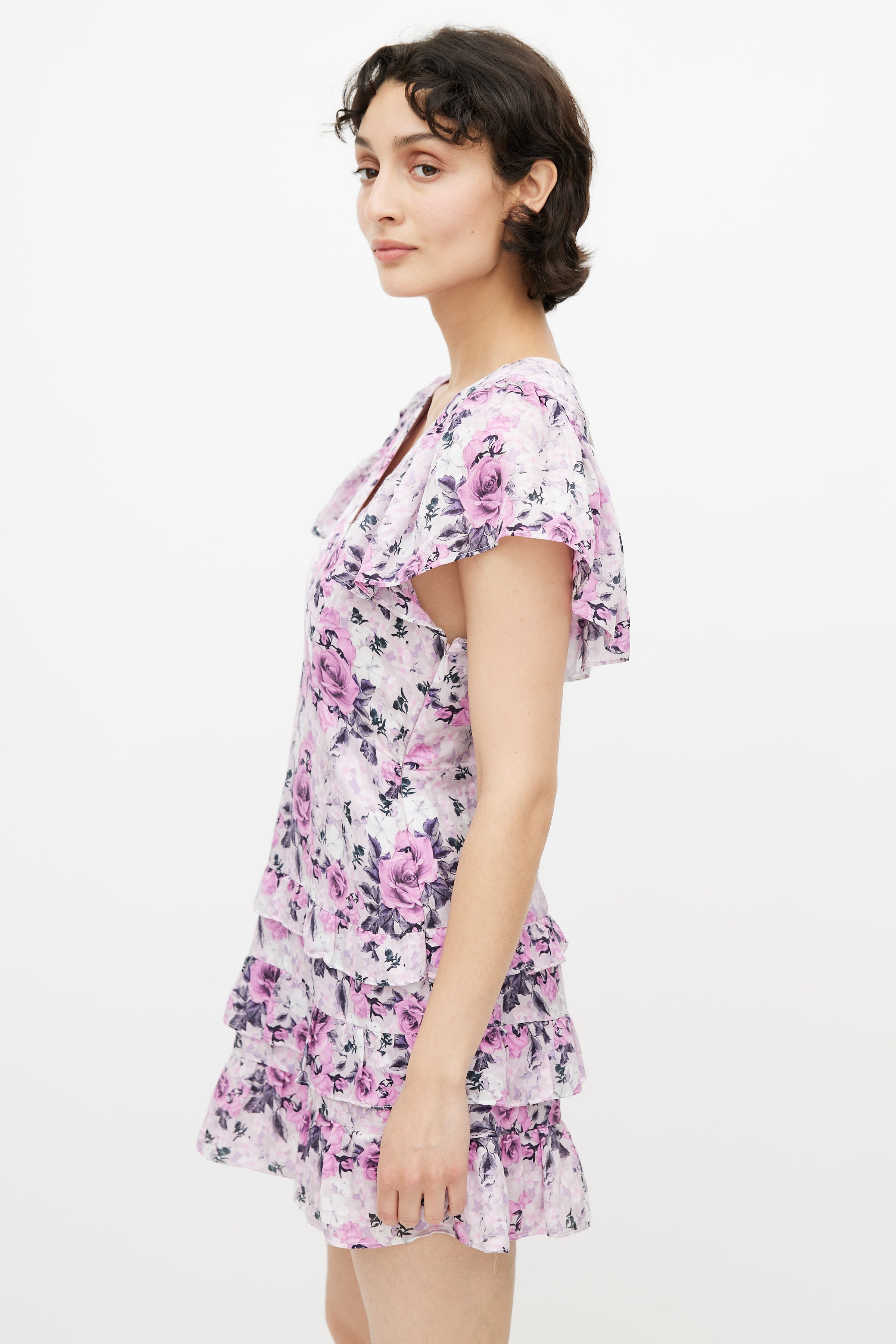 love shack fancy purple floral dress LoveShackFancy Floral Lavender Tiered Ruffle Dress Size: X Small