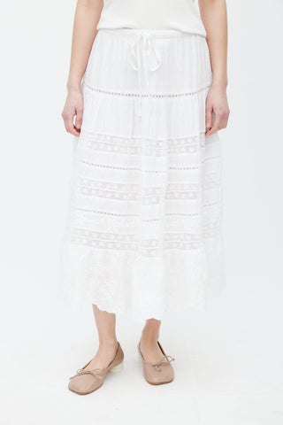 LoveShackFancy White Cotton & Lace Donna Skirt