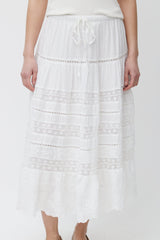 LoveShackFancy White Cotton & Lace Donna Skirt