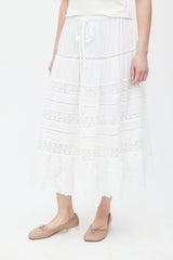LoveShackFancy White Cotton & Lace Donna Skirt
