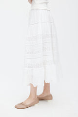 LoveShackFancy White Cotton & Lace Donna Skirt