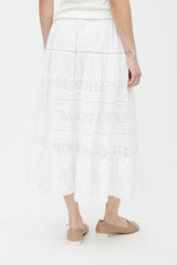 LoveShackFancy White Cotton & Lace Donna Skirt