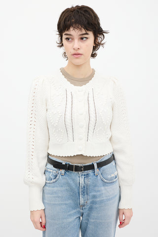 LoveShackFancy White Knit Cropped Heart Cardigan