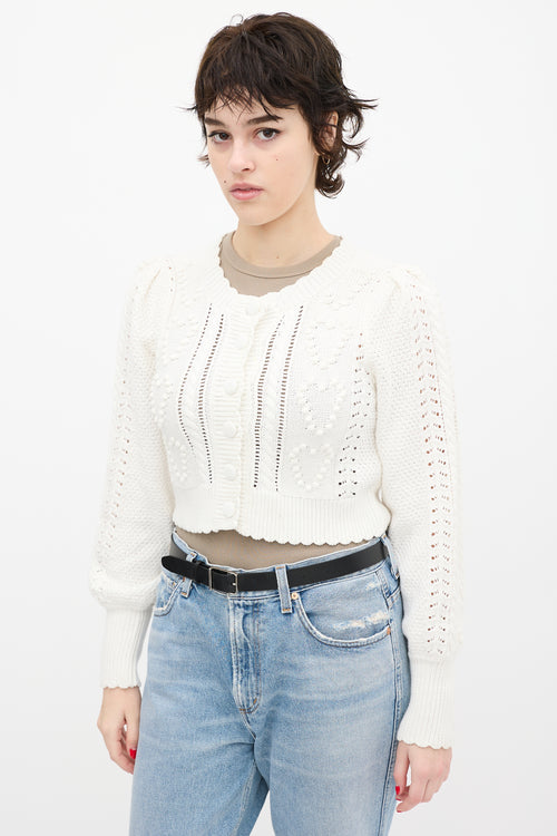 LoveShackFancy White Knit Cropped Heart Cardigan