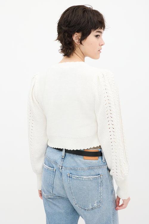 LoveShackFancy White Knit Cropped Heart Cardigan