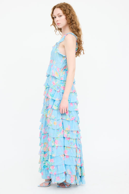 LoveShackFancy Floral Ruffled Maxi Dress