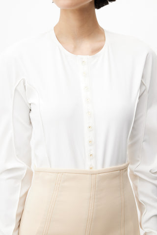 Low Classic White Slim Buttoned Bodysuit