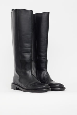 Low Classic Black Leather Knee High Riding Boot