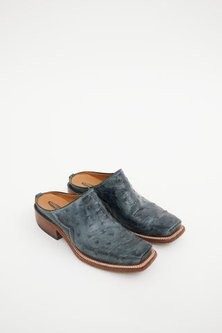 Lucchese Blue Leather Square Toe Mules