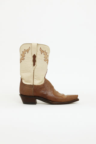 1883 Lucchese Cream & Brown Exotic Cowboy Boot
