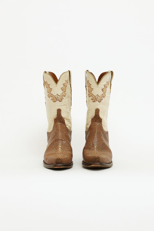 1885 Lucchese Cream & Brown Exotic Cowboy Boot