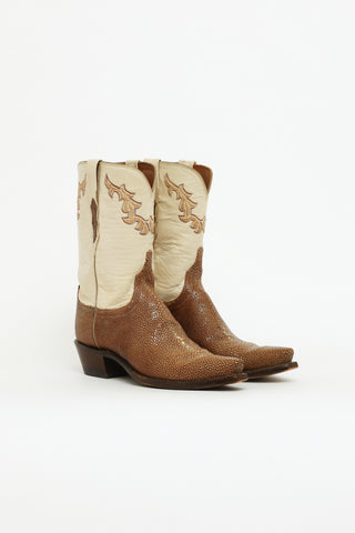 1884 Lucchese Cream & Brown Exotic Cowboy Boot