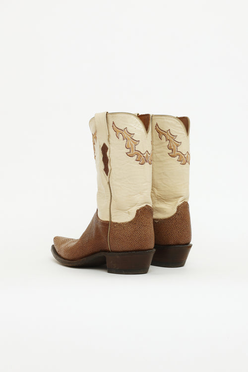 1886 Lucchese Cream & Brown Exotic Cowboy Boot