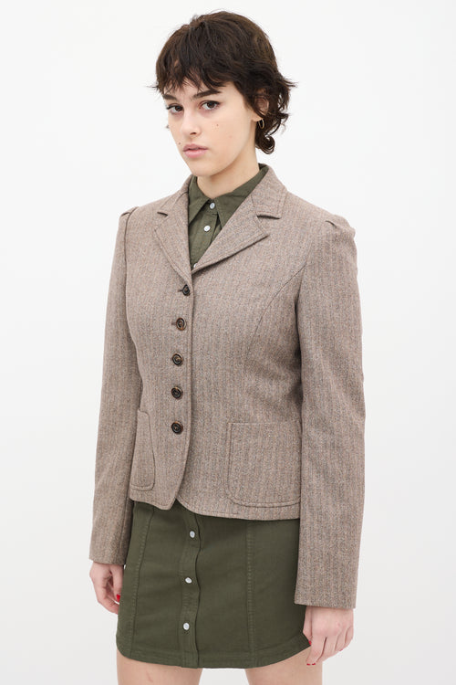 Luciano Barbera Brown Wool Herringbone Blazer