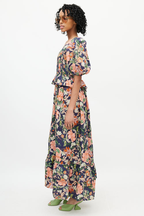 Lug Von Siga Navy & Multicolour Pleated Linen Floral Dress