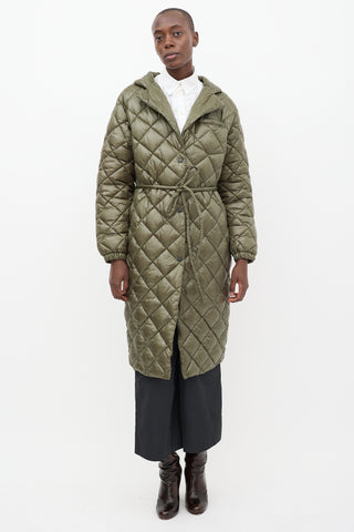 Luxton Green Quilted Nylon Curve Coat