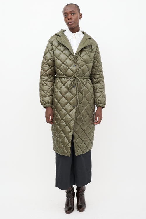 Luxton Green Quilted Nylon Curve Coat