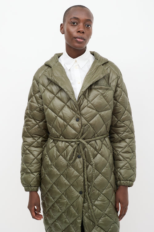 Luxton Green Quilted Nylon Curve Coat